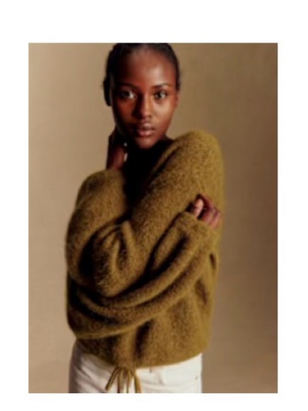 Women's Olive Crewneck Fuzzy Knit Sweater